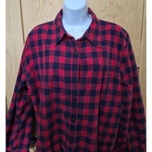 L.L. Bean WRed & Navy Buffalo Plaid Fleece-Lined Button-Up Shirt Jacket Lg